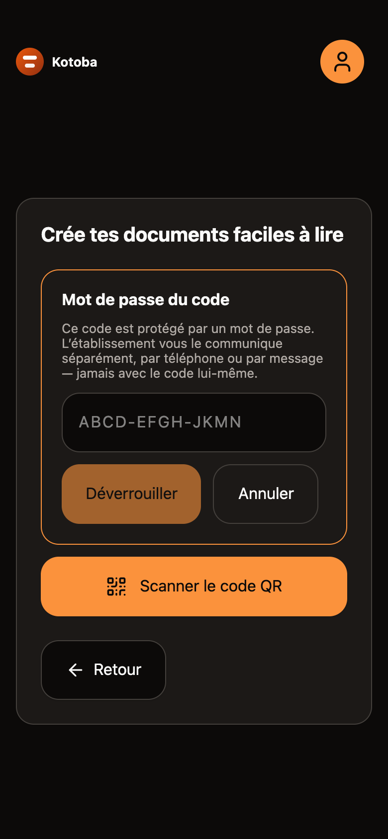 Demande du mot de passe