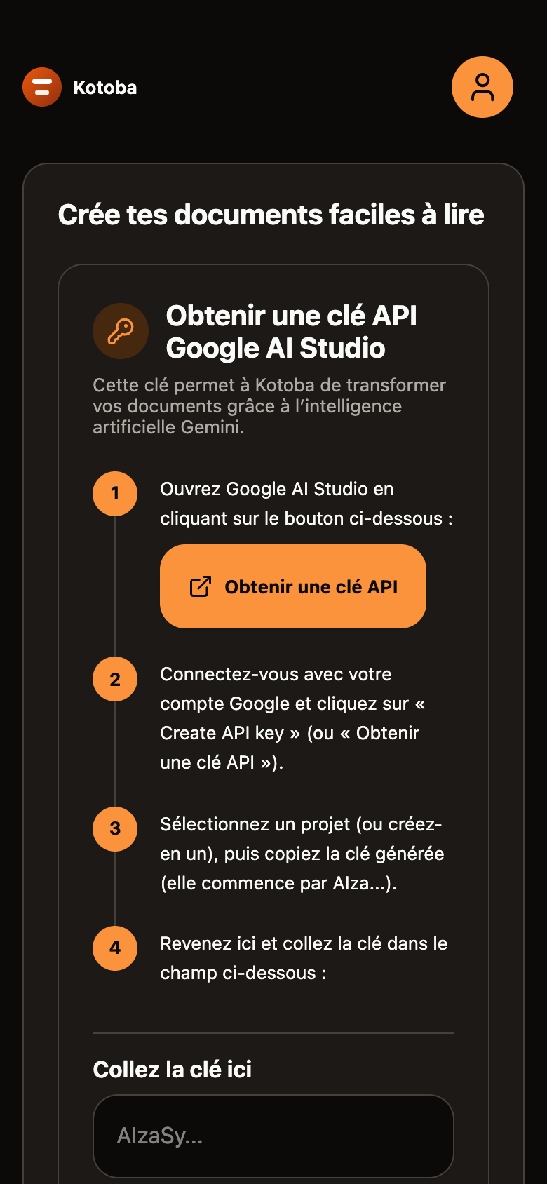 Écran de la clé IA